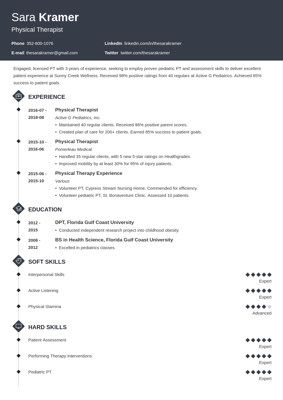 physical therapy resume example template diamond