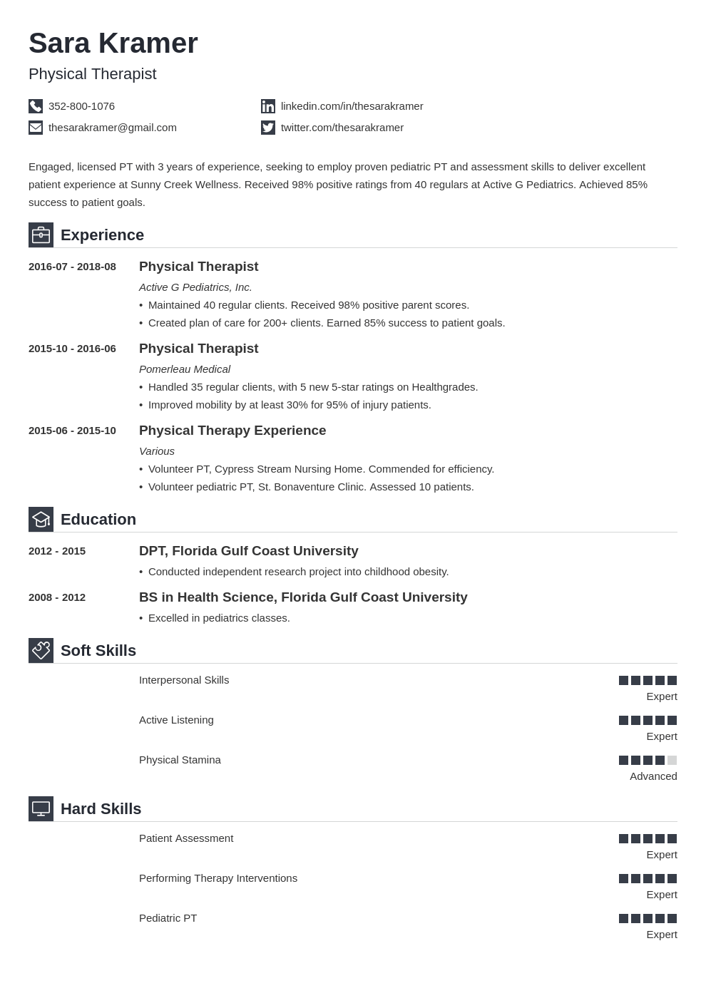 physical therapy resume example template iconic