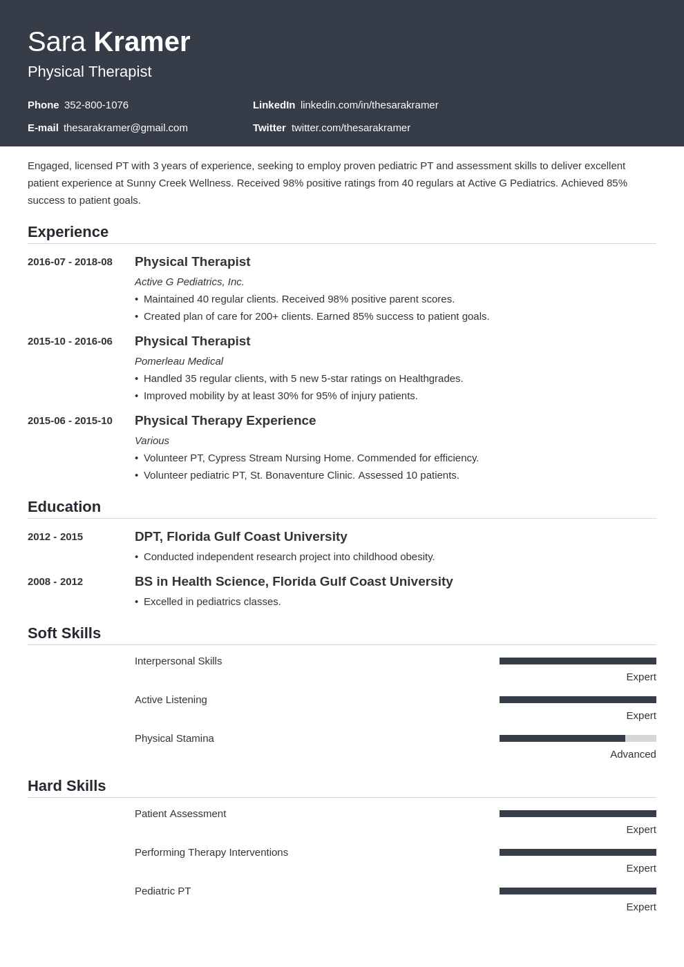 physical therapy resume example template influx