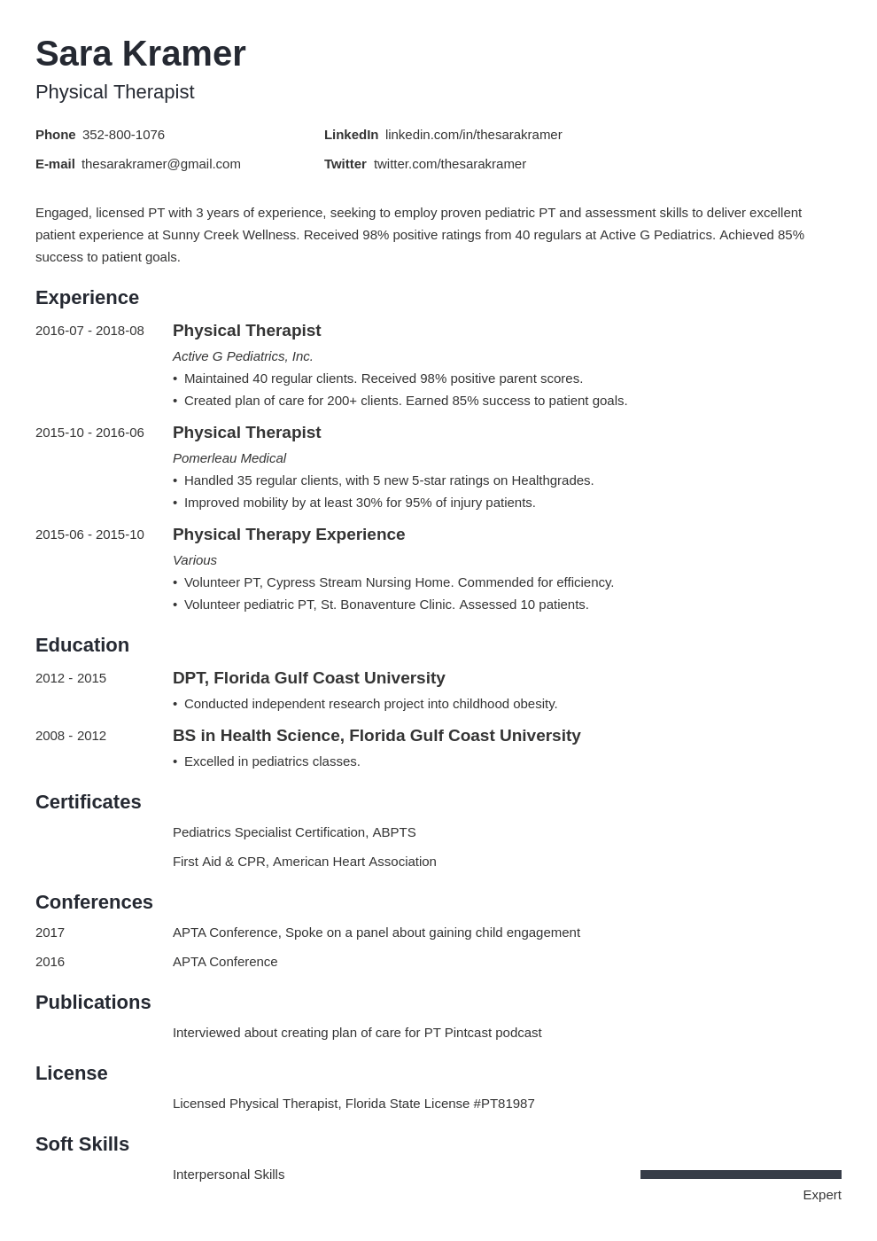 Physical Therapist Resume Examples Templates
