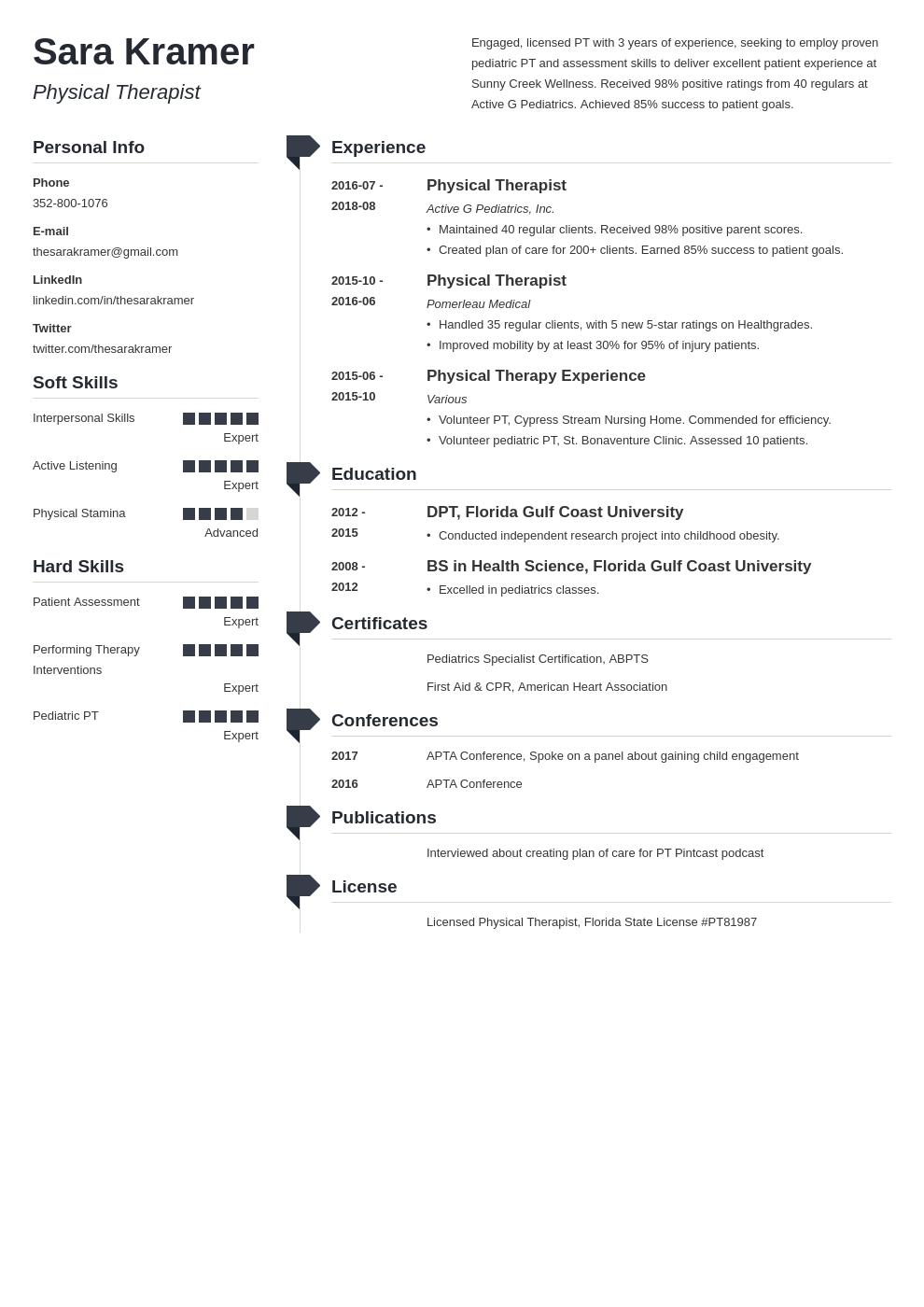 physical therapy resume example template muse