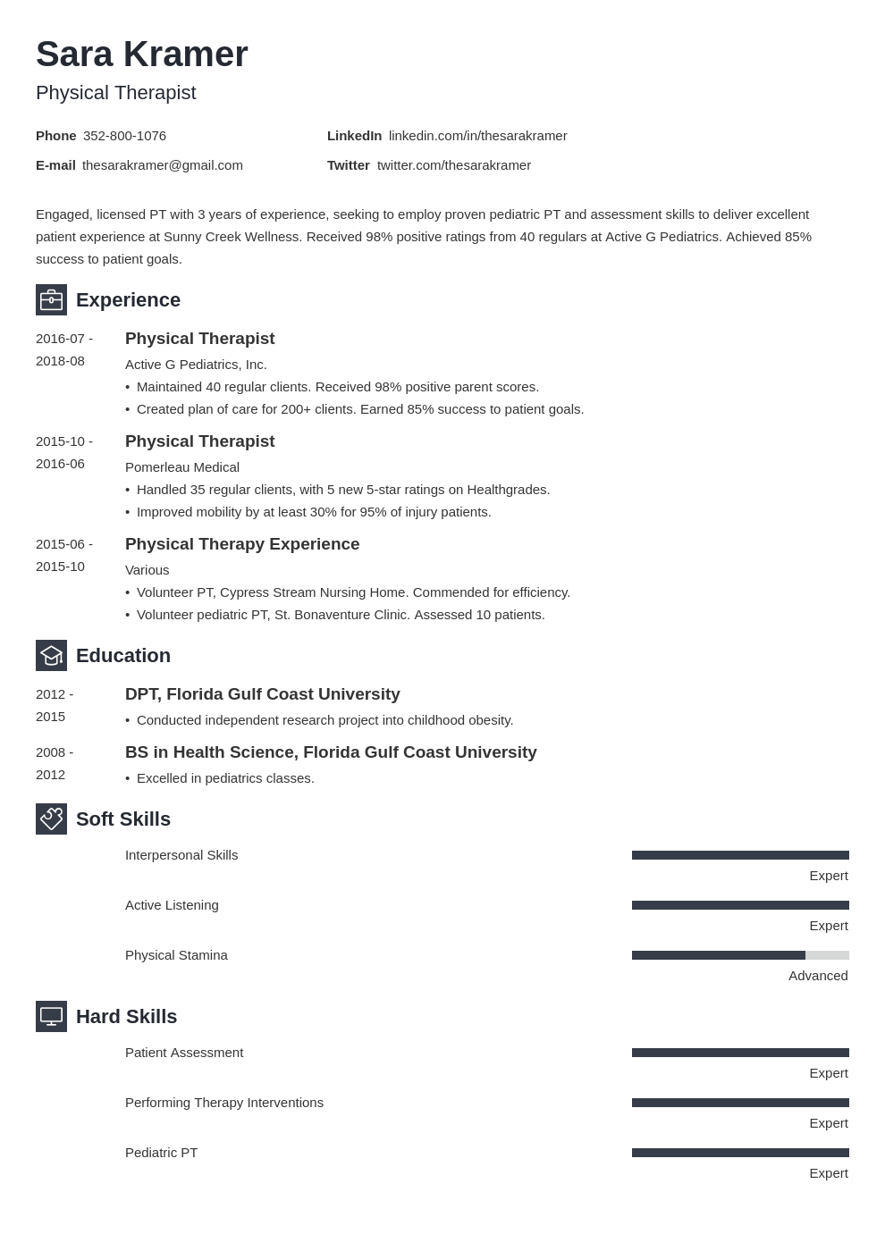 physical therapy resume example template newcast