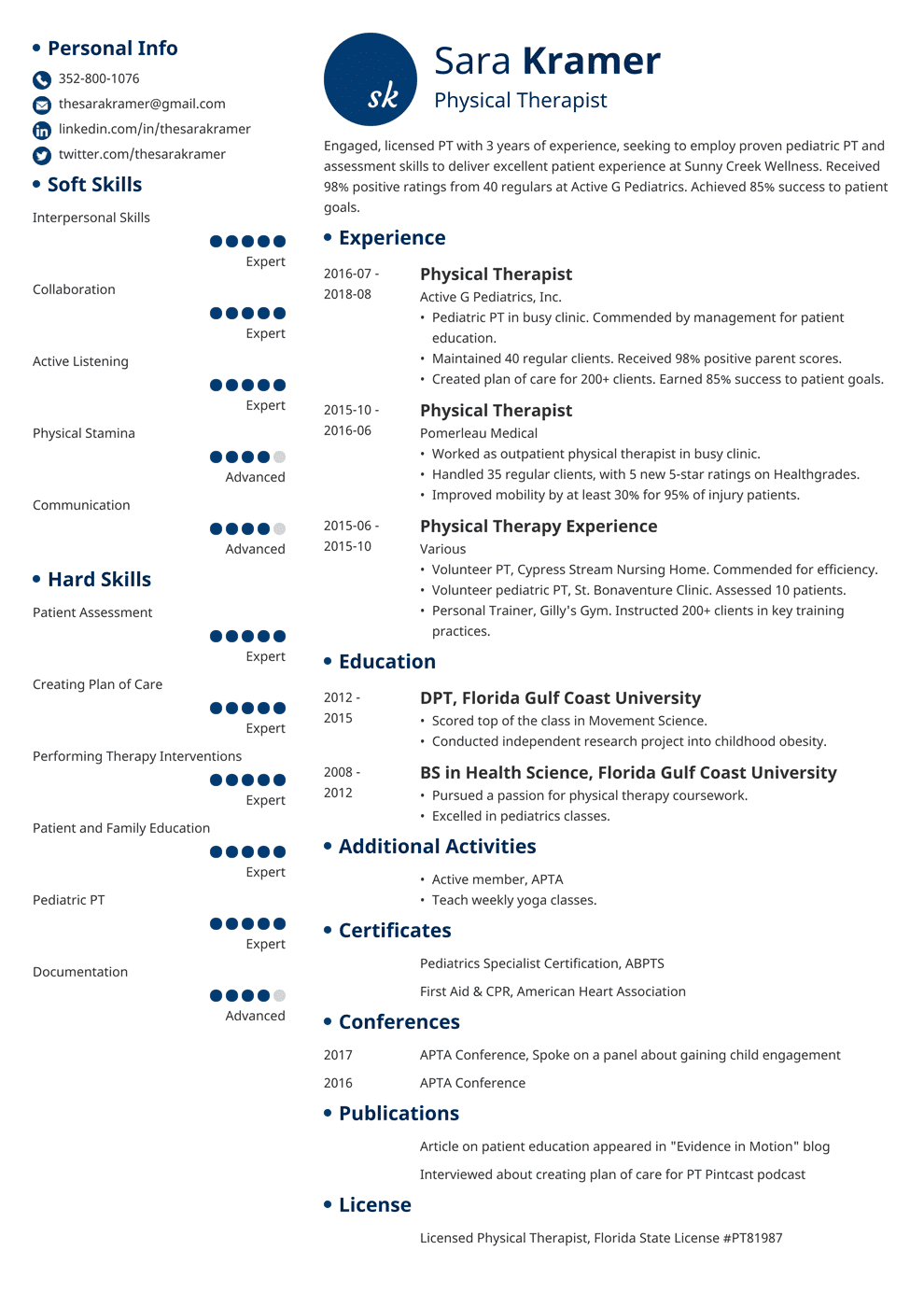 Physical Therapy (PTA) Resume Examples [+Template]