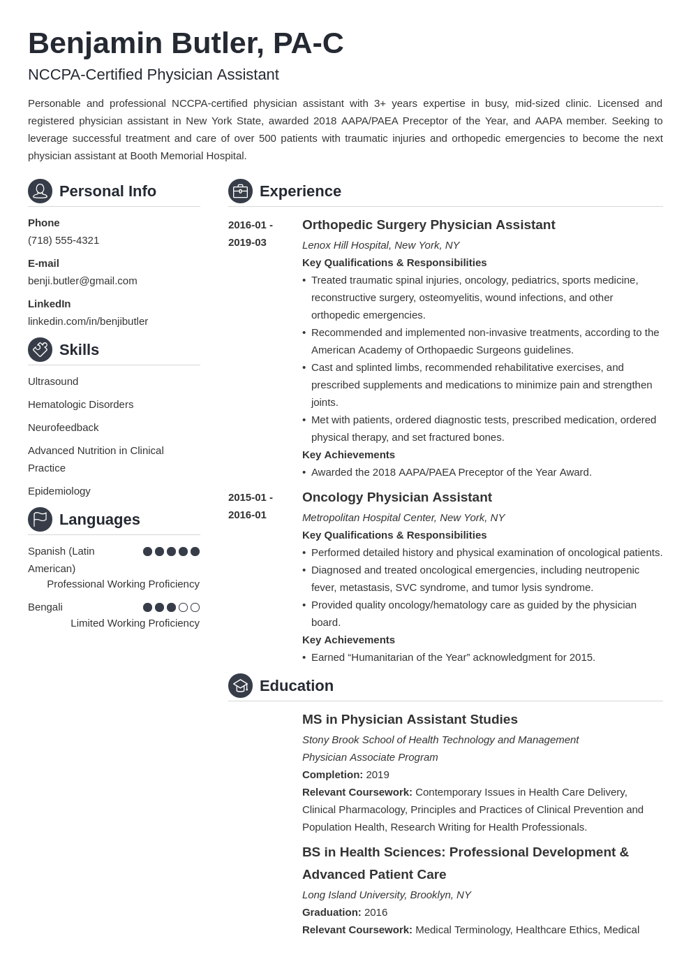 physician assistant resume example template crisp