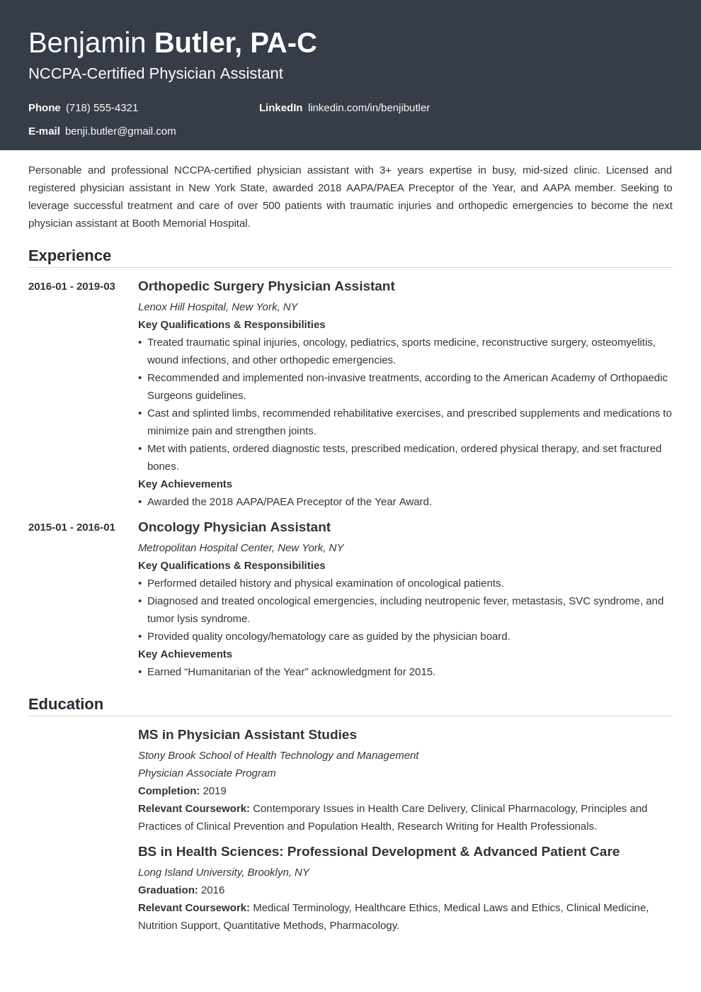 physician assistant resume example template influx