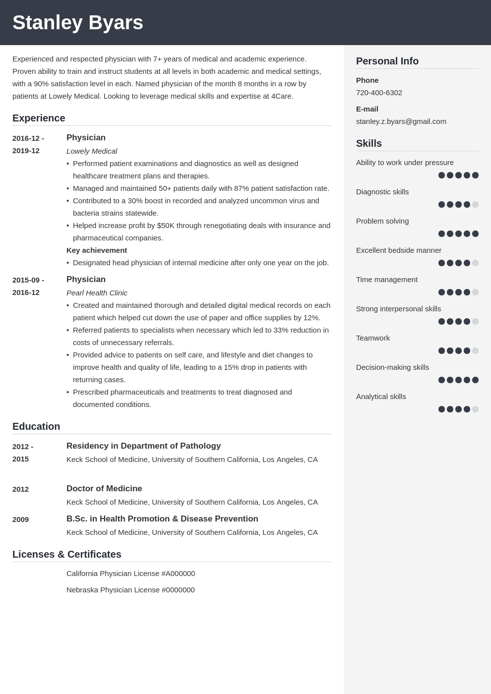 physician cv example template cubic