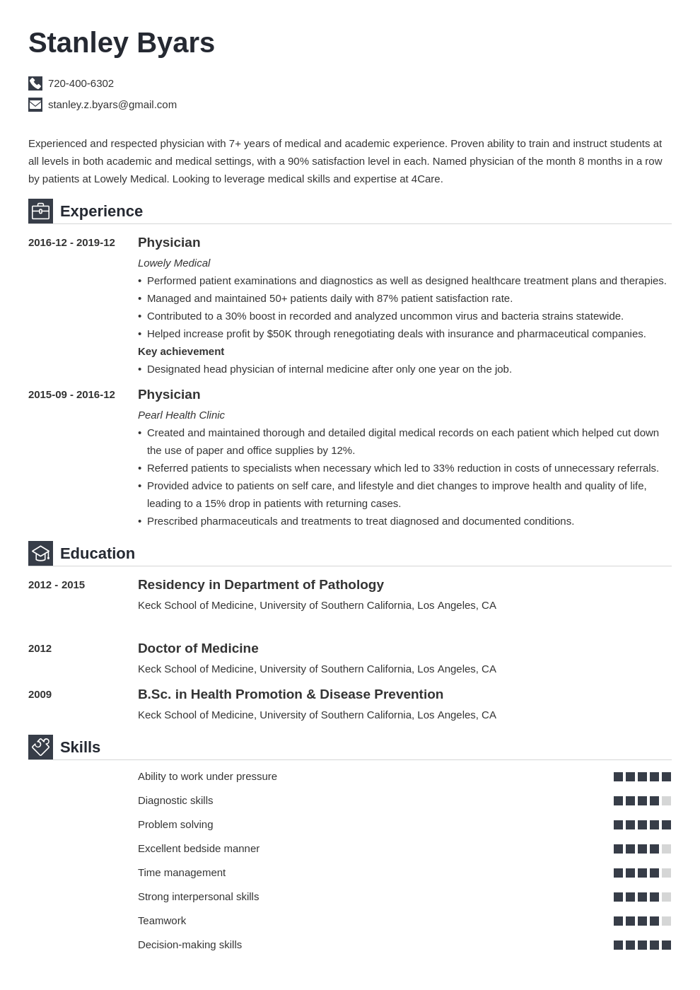 physician cv example template iconic
