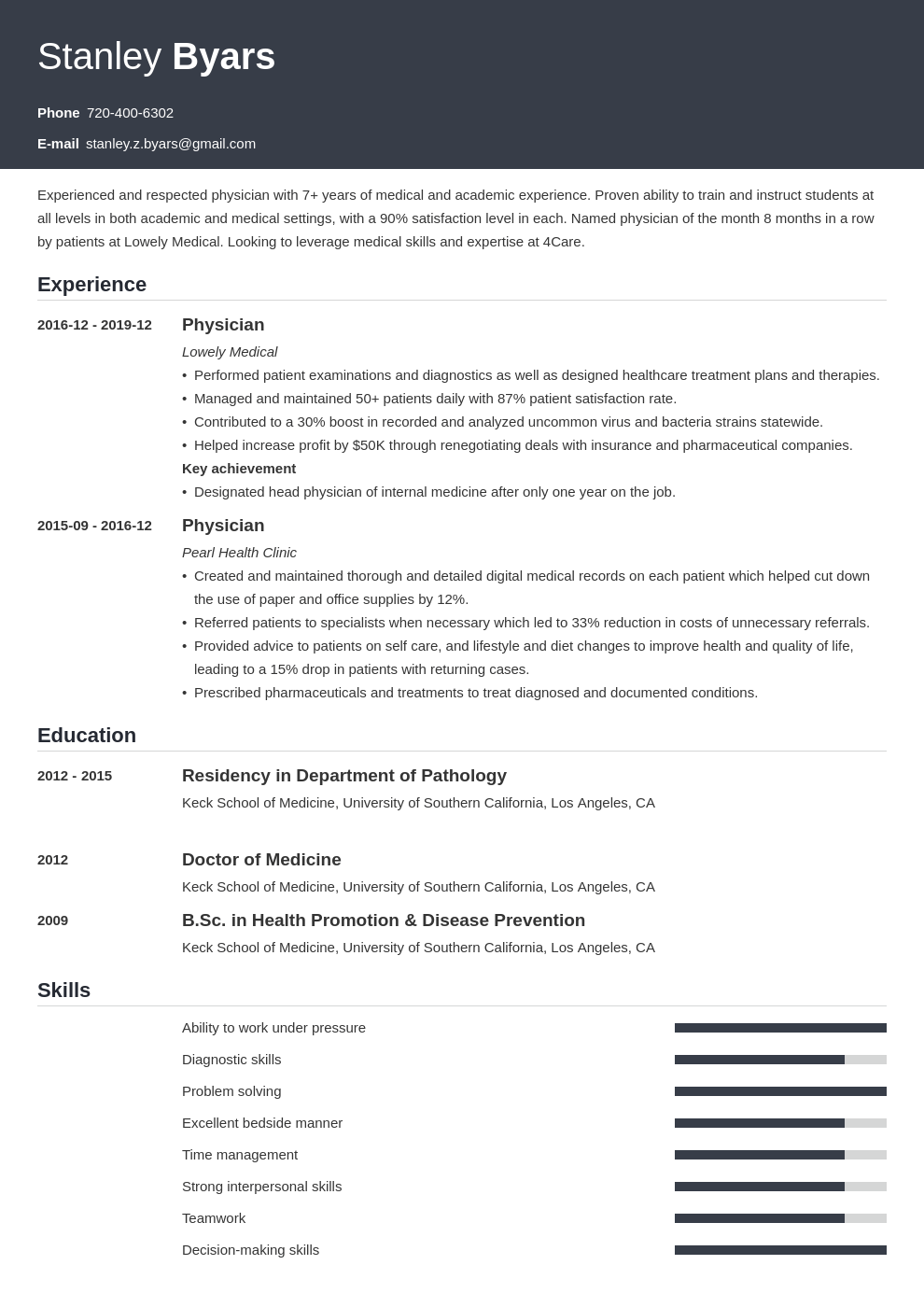 physician cv example template influx