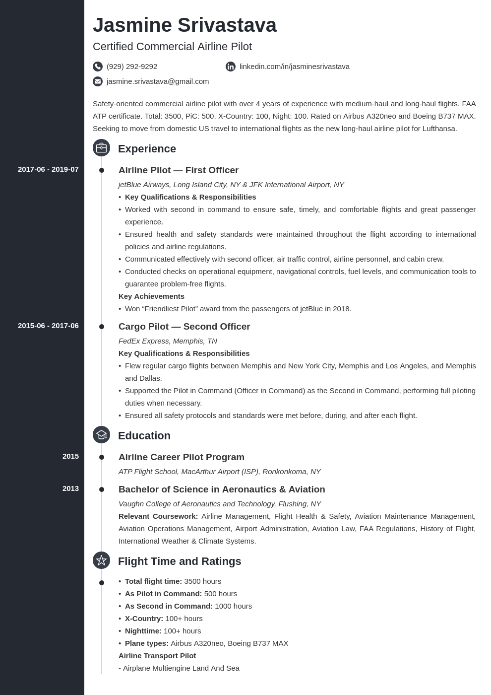 Pilot Resume Template & Aviation Resume Example