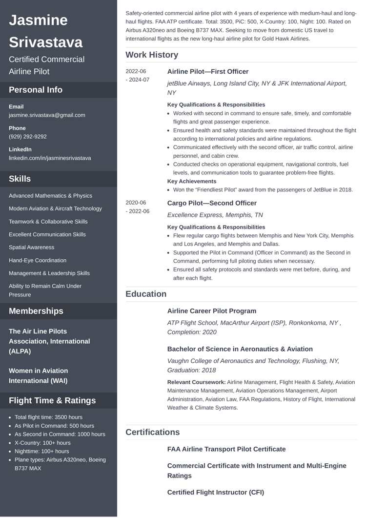 Cascade resume template for pilots