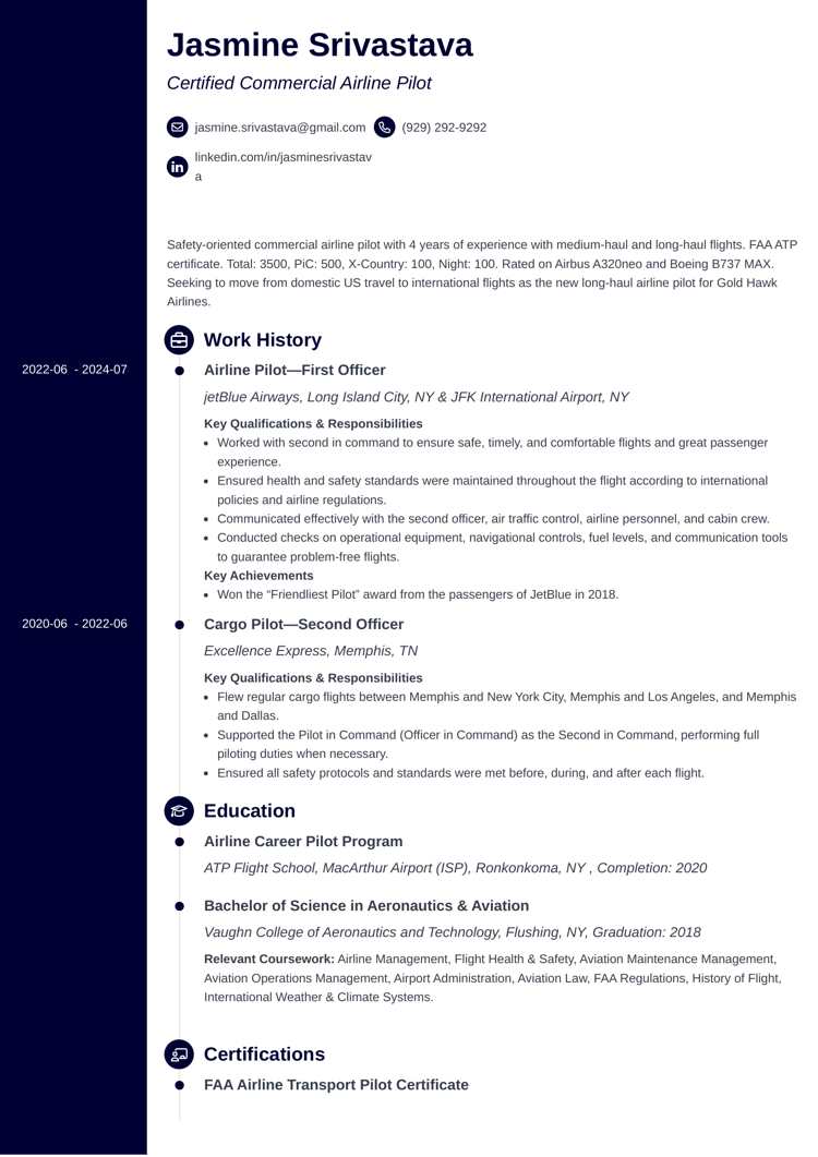 Concept resume template for pilots