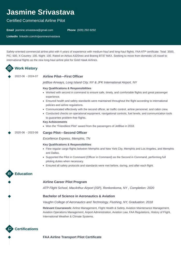 Diamond resume template for pilots