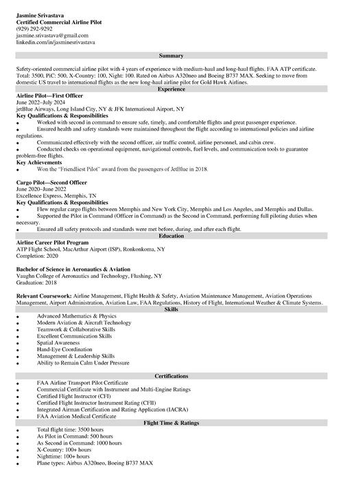 Pilot Resume Example