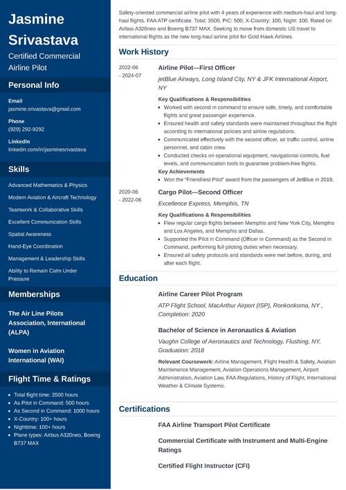 Pilot Resume Example