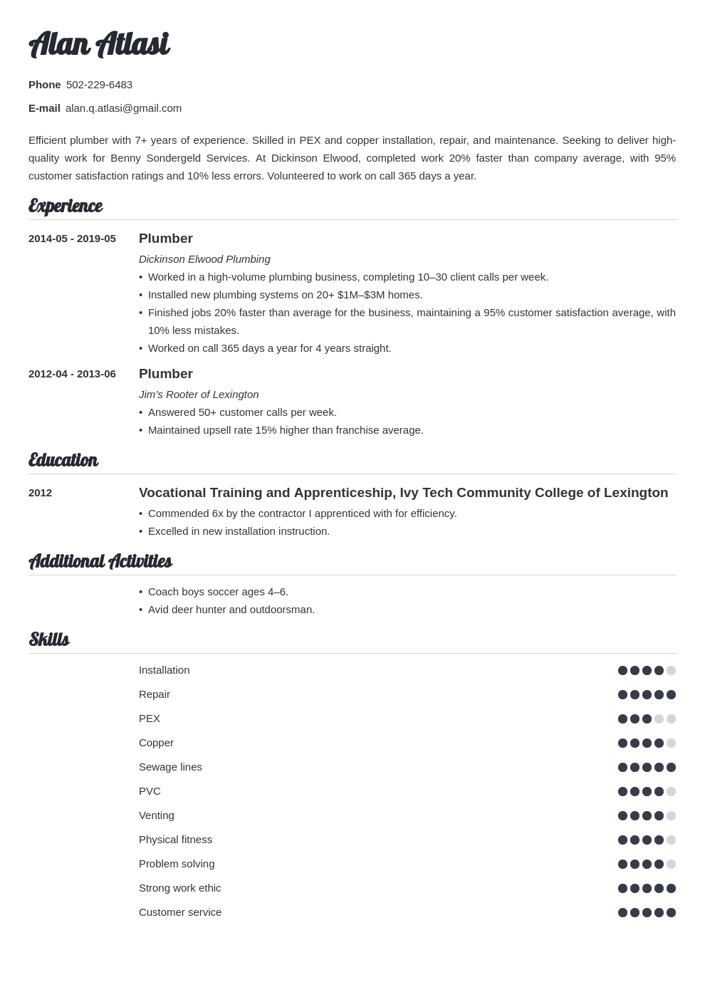 Plumber Resume Sample Guide & 20+ Examples