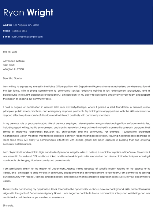 Police Officer Cover Letter Example & Writing Guide