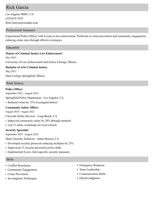 Police officer resume example