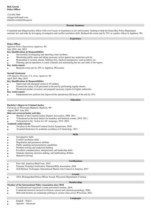 Police Officer Resume Example