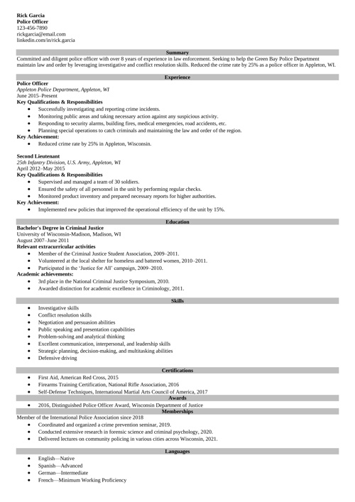 Police officer resume example