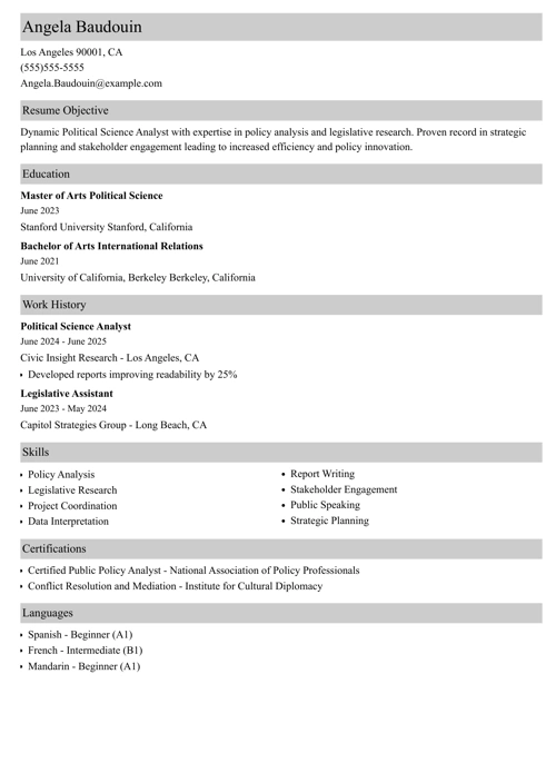 political science resume example