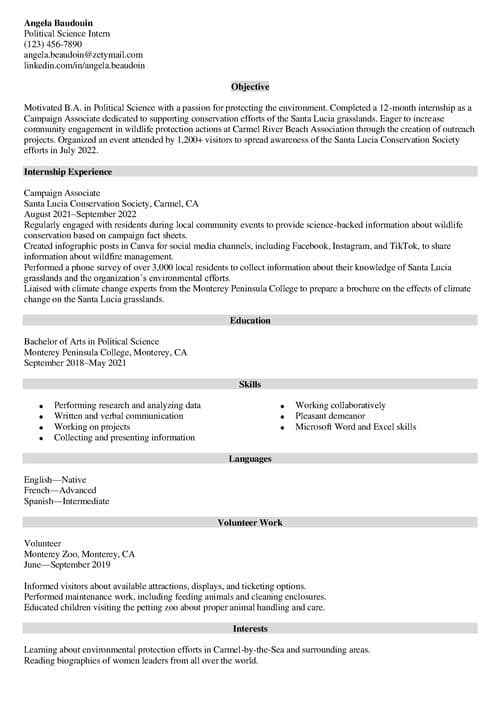 political science resume example