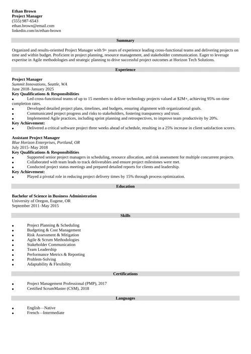 Power Skills resume example