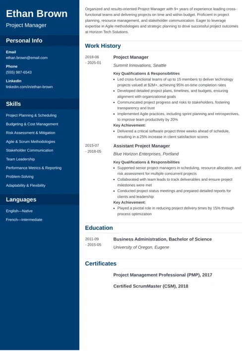 Power Skills resume example