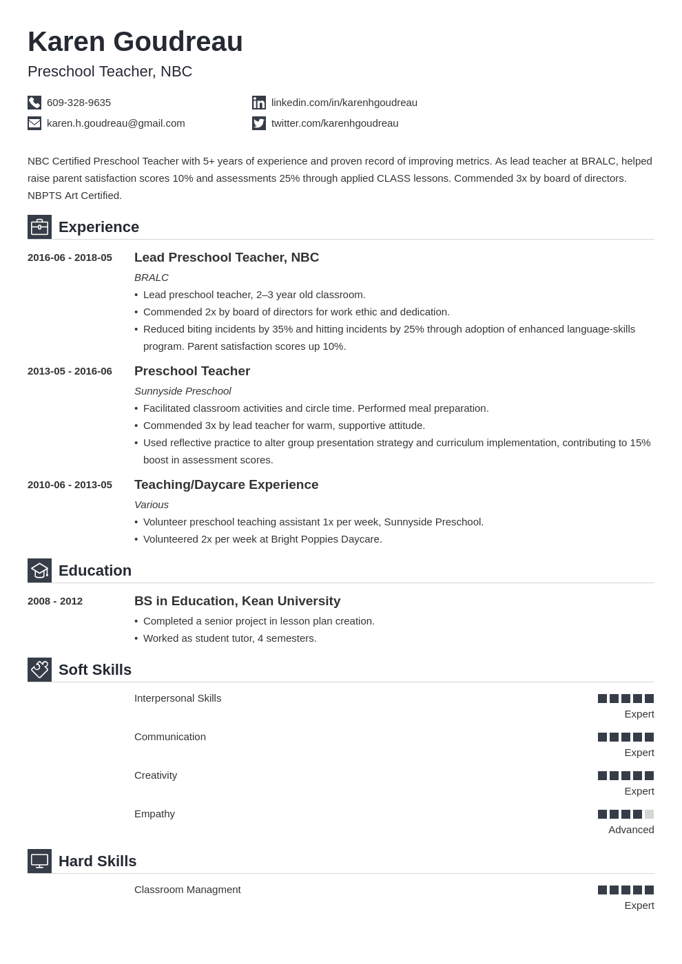 Kindergarten Teacher Resume Exles My Bios