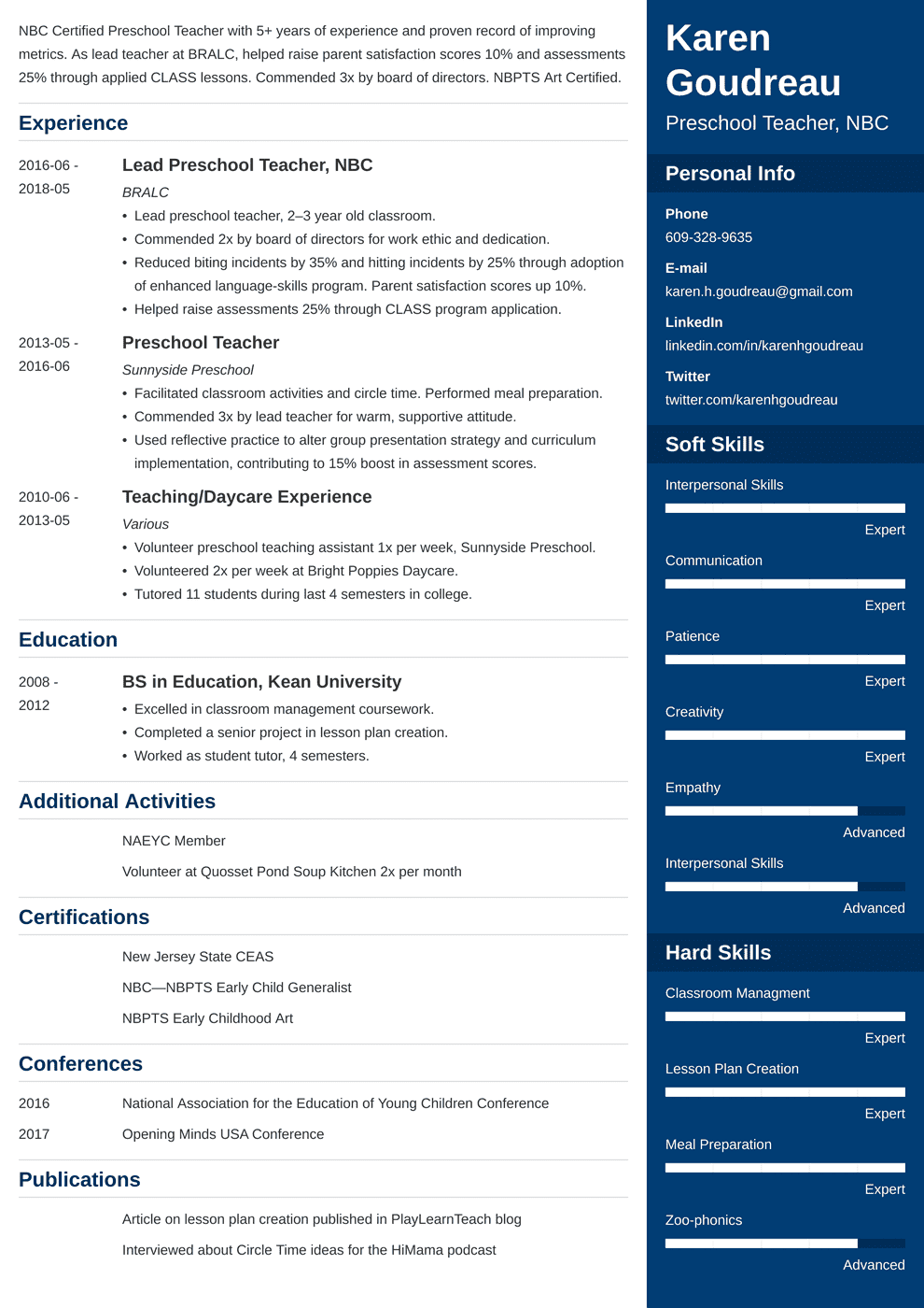 Preschool Teacher Resume Example [+Pre K Job Skills]