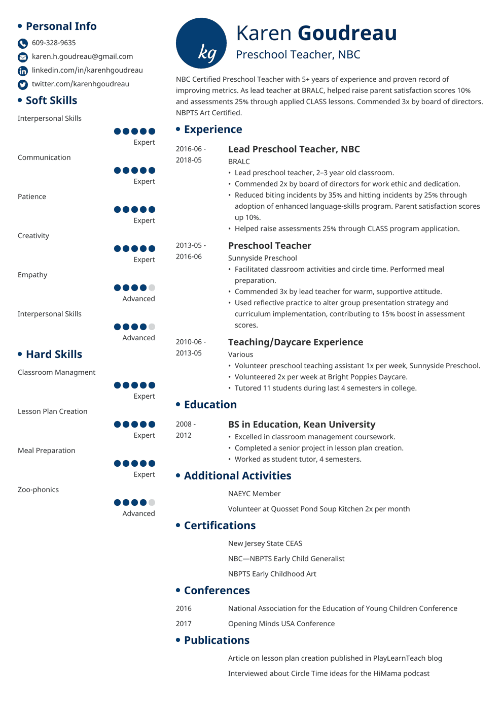 Preschool Teacher Resume Example Pre K Job Skills