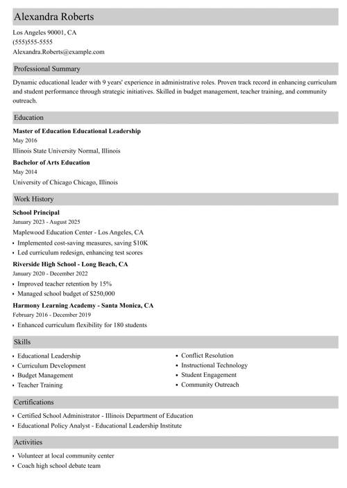 Principal Resume Template