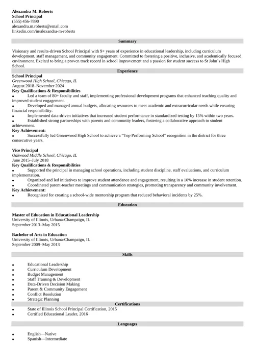 Principal Resume Template