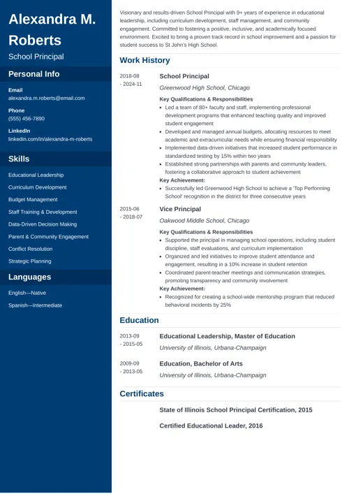 Principal Resume Template