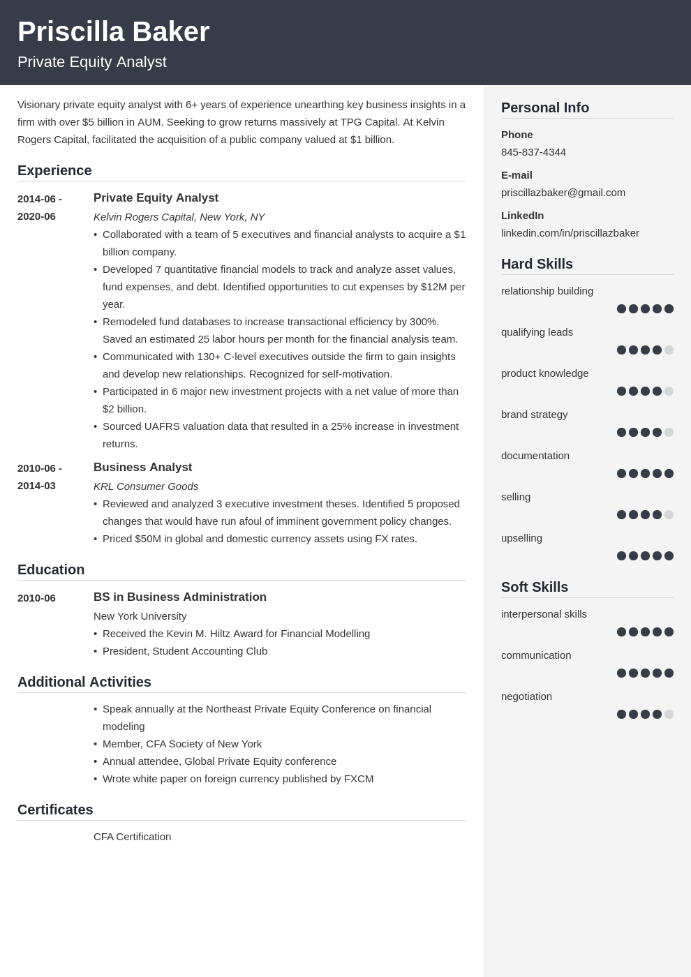 private-equity-resume-sample