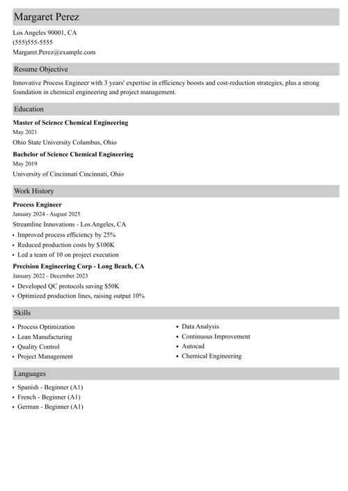 process engineer resume example
