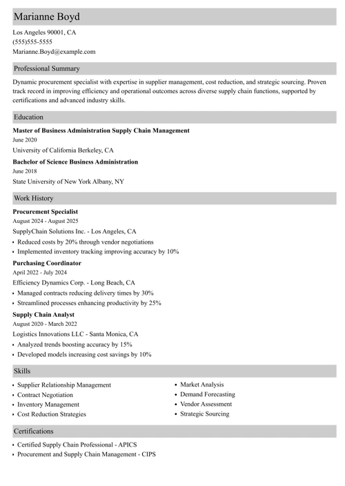 procurement specialist resume example
