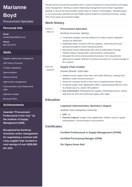 procurement specialist resume example