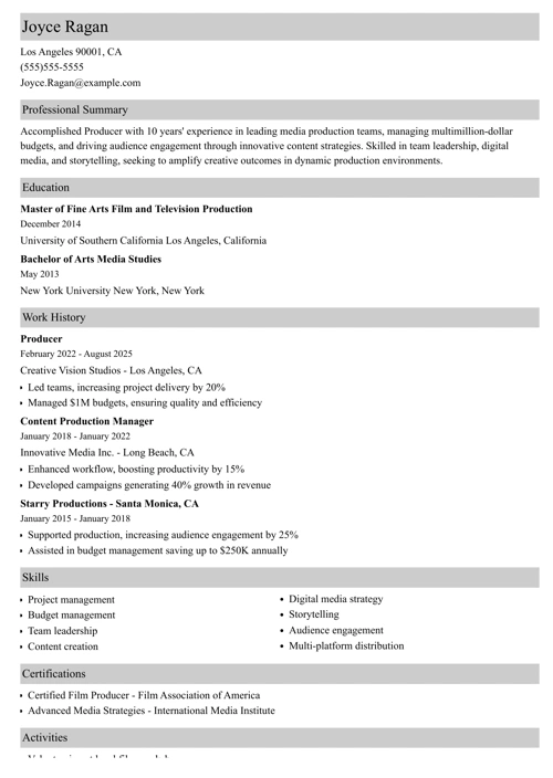 producer resume example