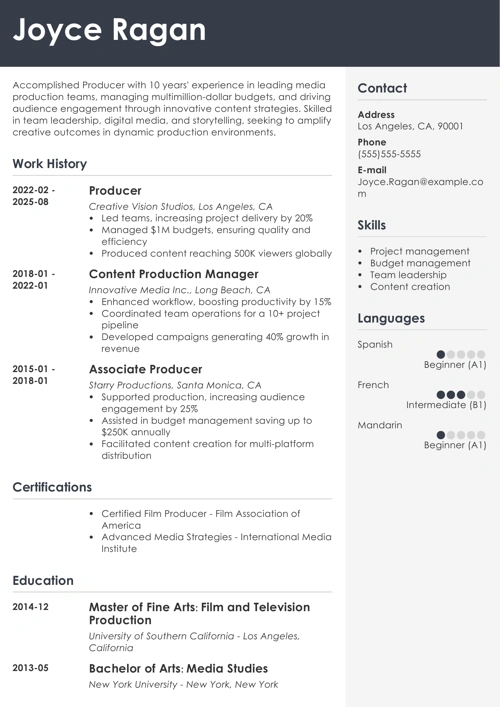 producer resume example