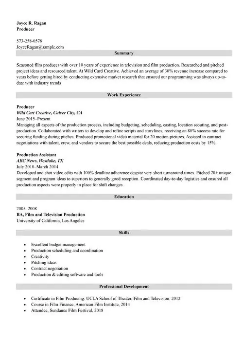 producer resume example