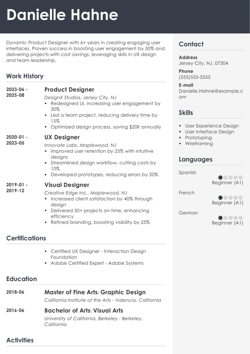 product design resume example
