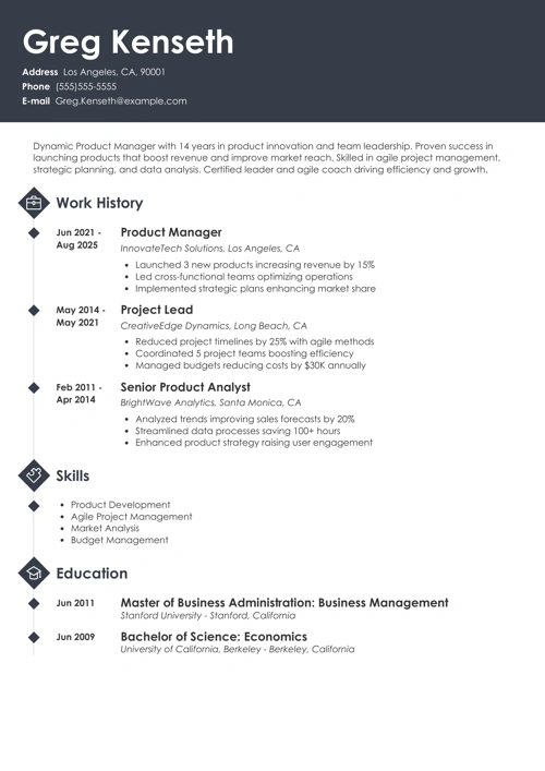 Product manager resume example