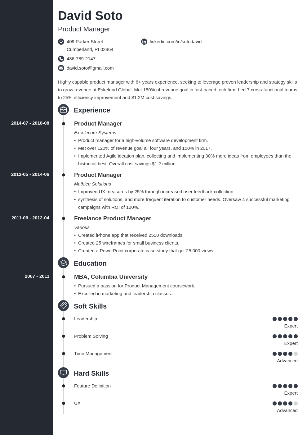 product manager resume example template concept