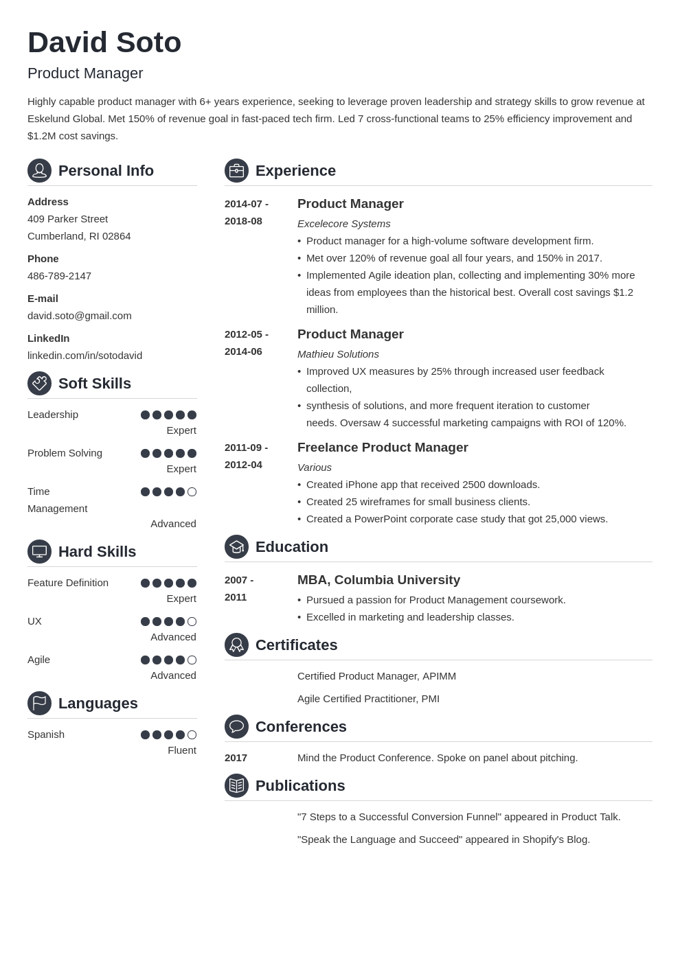 product manager resume example template crisp