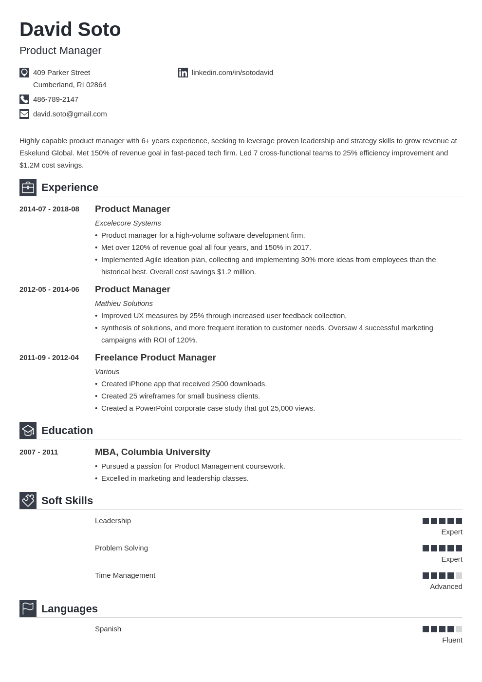 product manager resume example template iconic