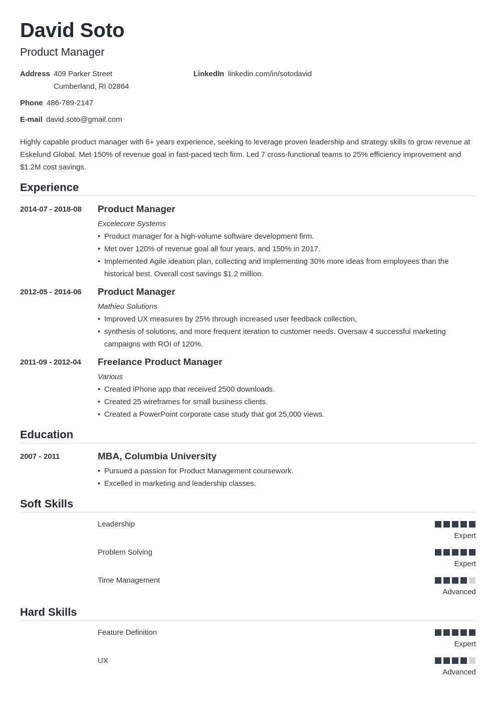 product manager resume example template nanica