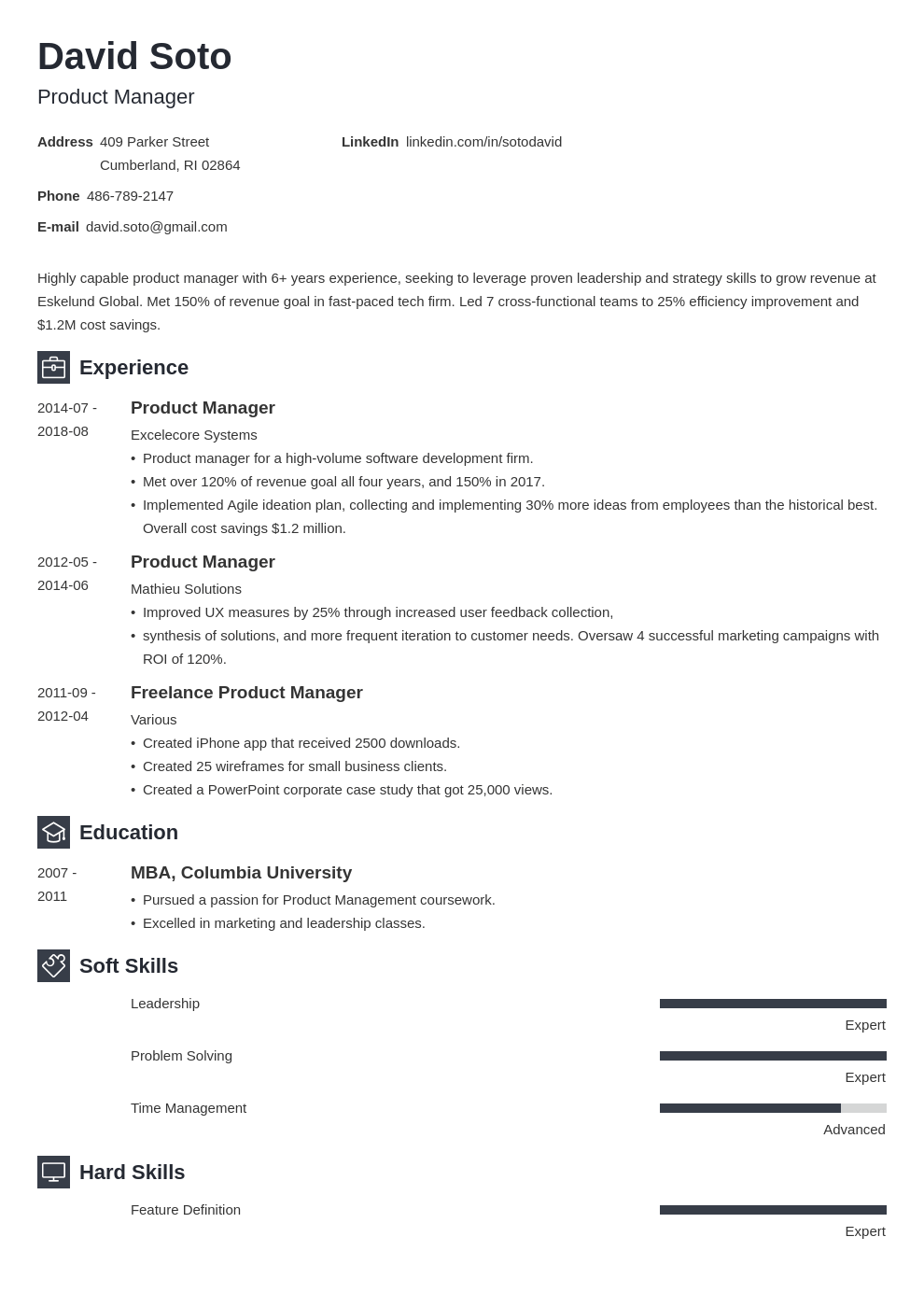 product manager resume example template newcast