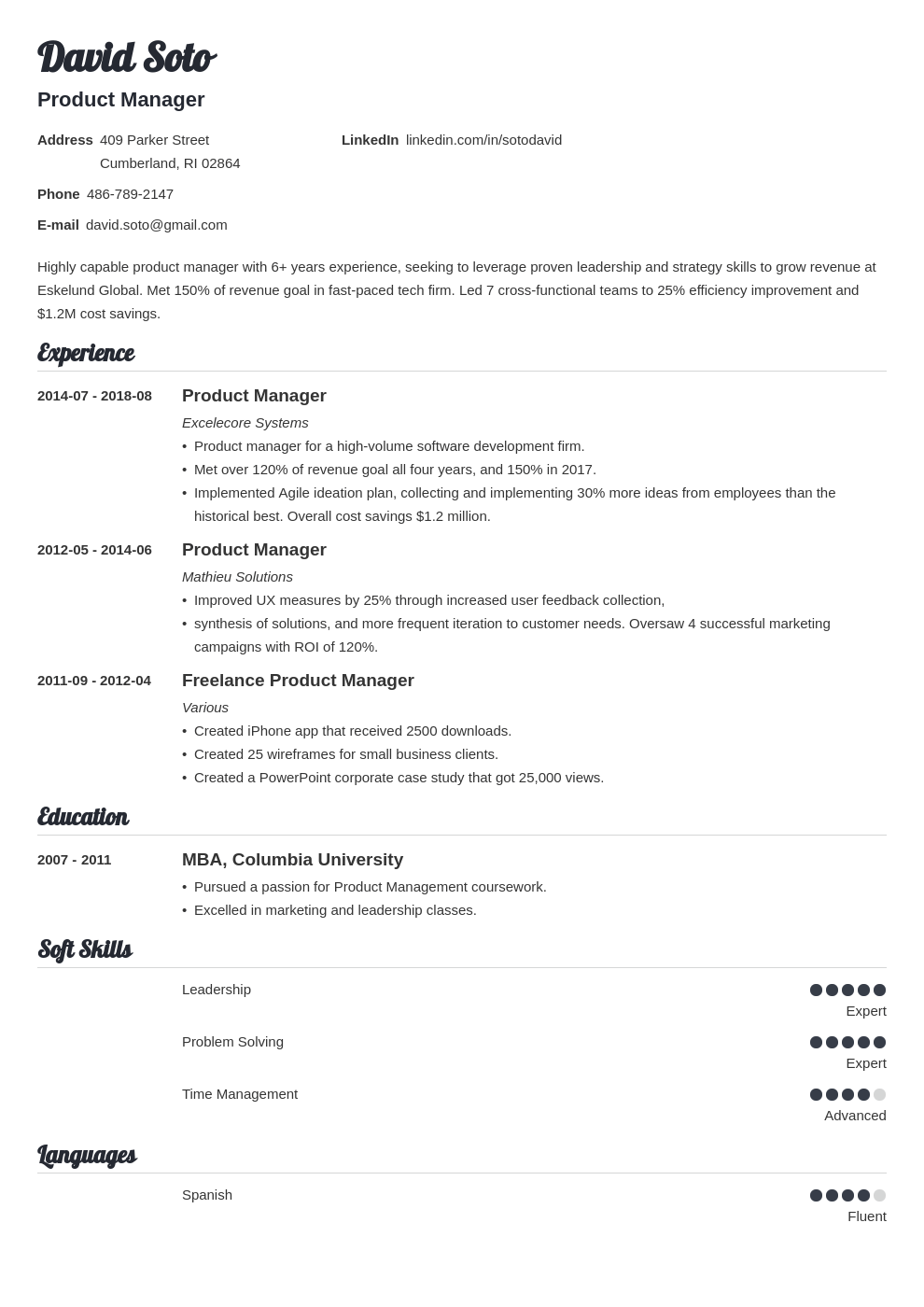 product manager resume example template valera