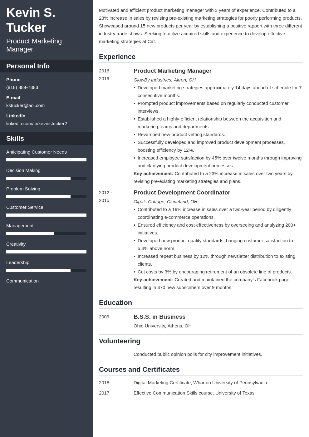 product marketing manager resume examples