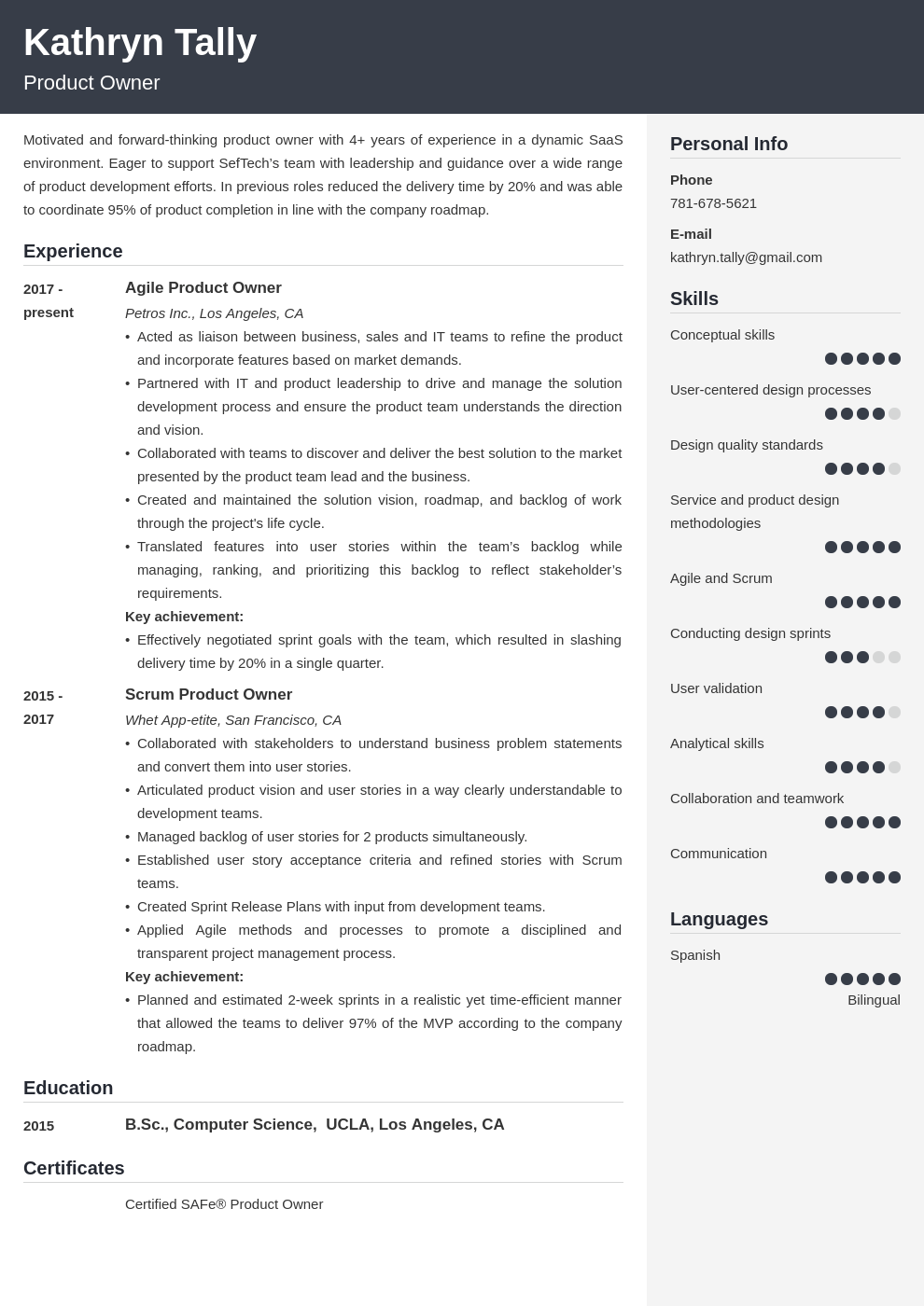 product owner resume example template cubic